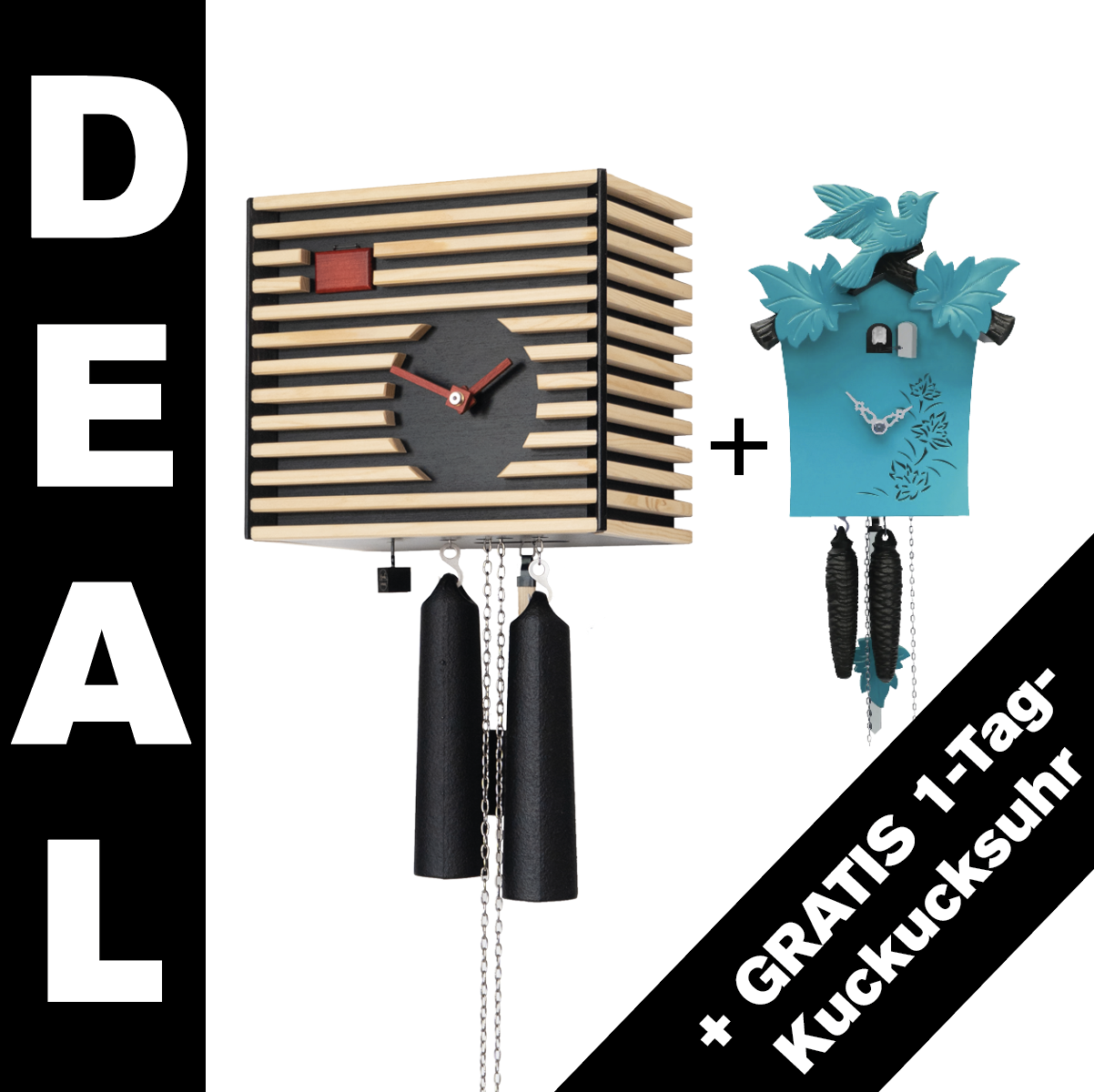 BAUHAUS - Design Kuckucksuhr (schwarz) & GRATIS KUCKUCKSUHR (blau) Rombach & Haas Kopie