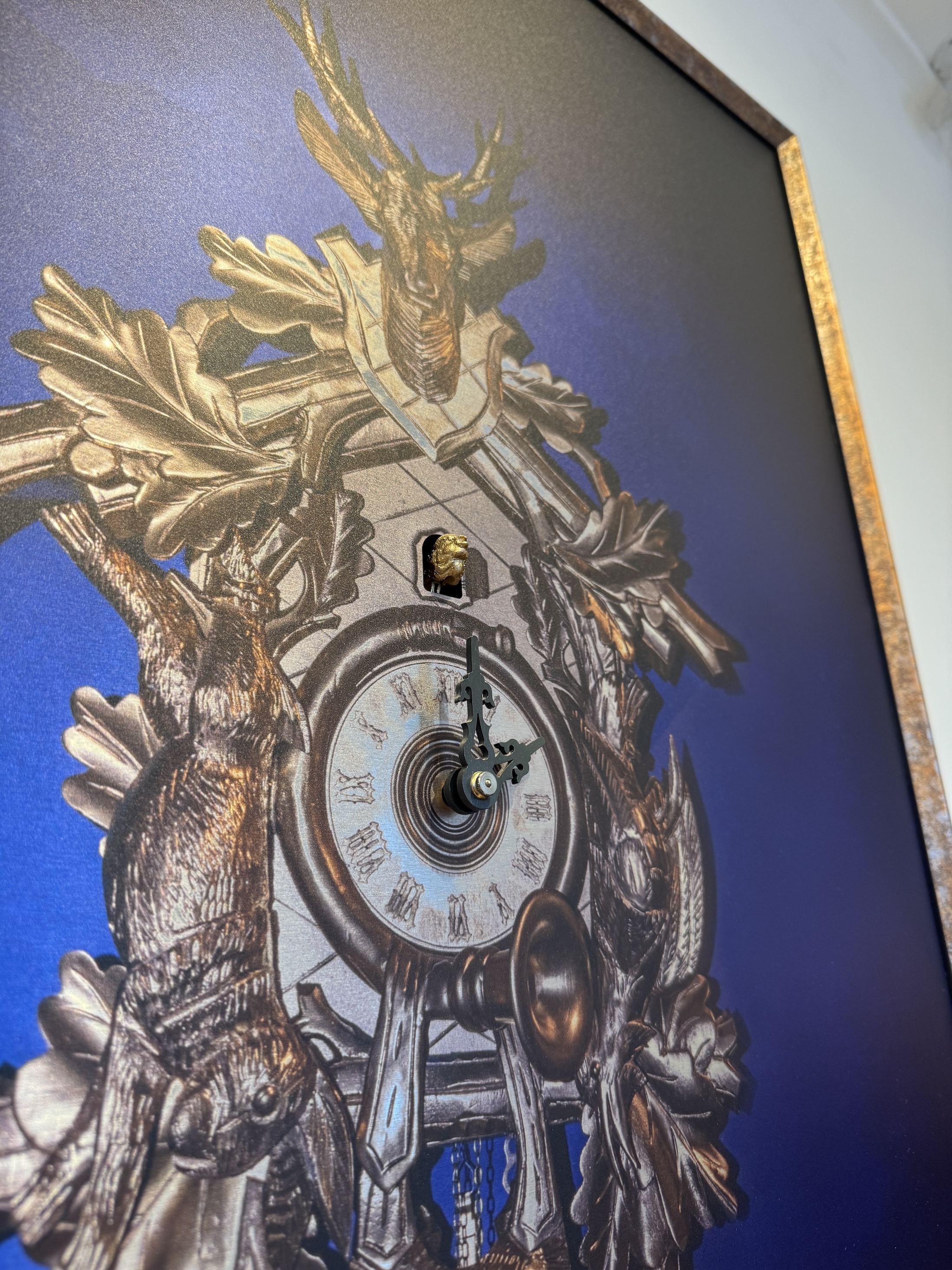 HIGHLIGHT mit Rahmen - Design Kuckucksuhr (Wandbild-Uhr gold/blau) Rombach & Haas 