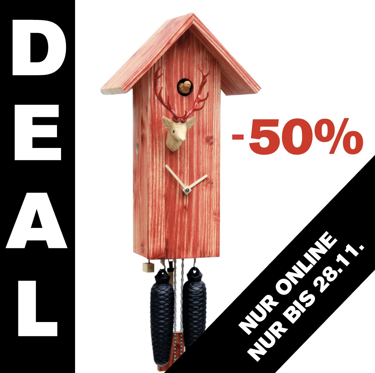 CLASSIC - Design Kuckucksuhr (rot/natur) Rombach & Haas