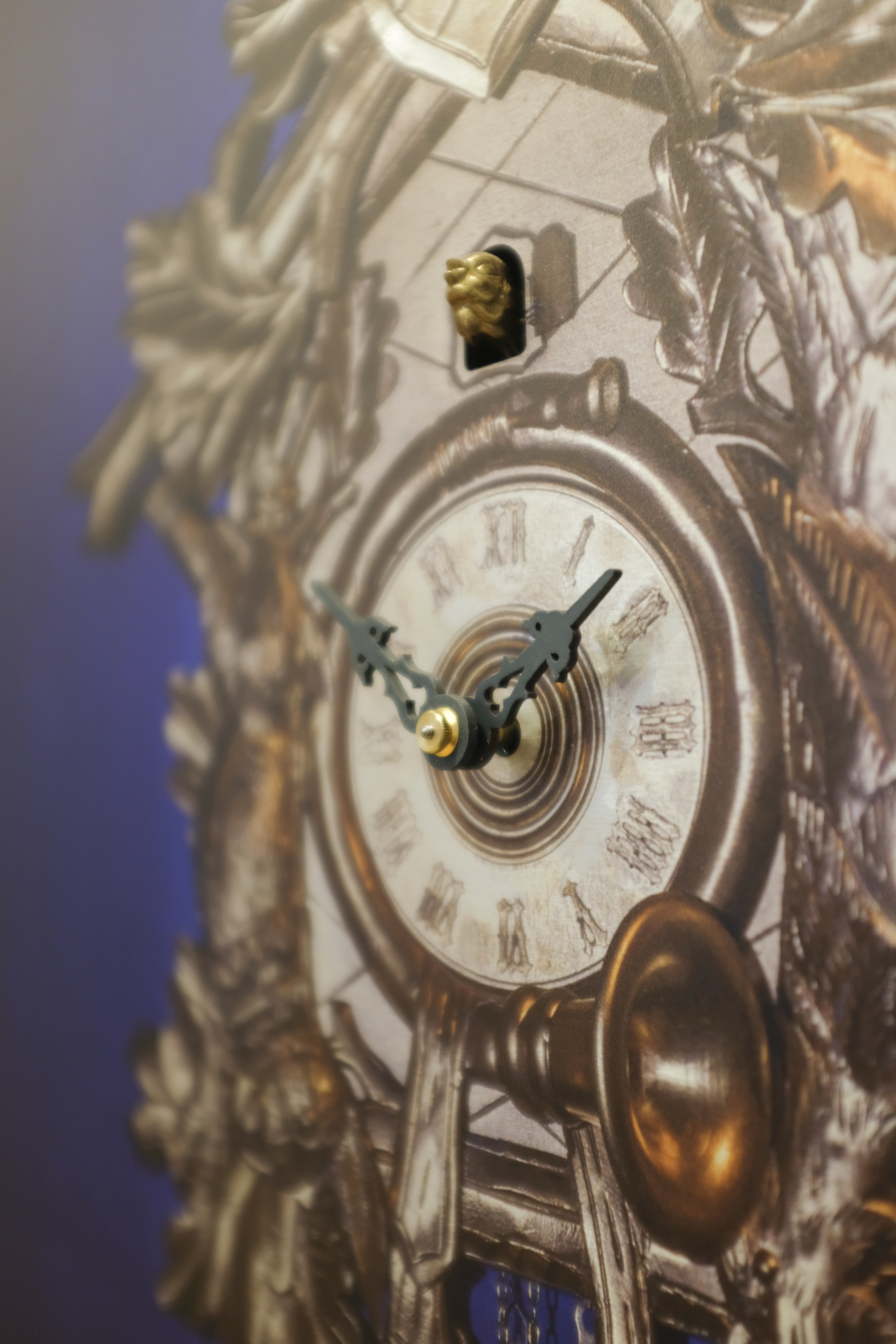 Bilderuhr / Wandbild-Kuckucksuhr mit mechanischem Werk (gold/blau)