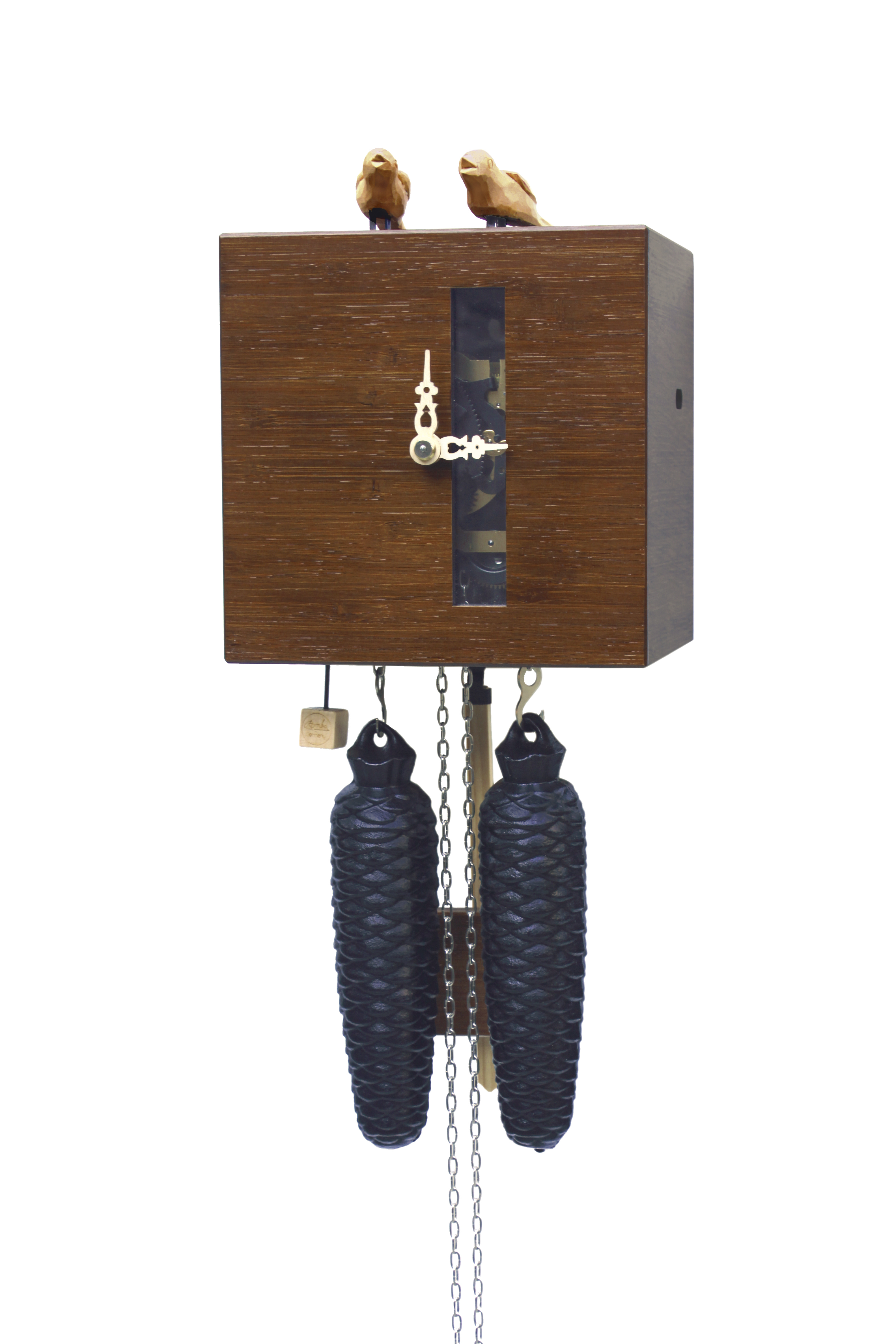 DUETT - Design Kuckucksuhr (braun / Einblick in die Mechanik) Rombach & Haas