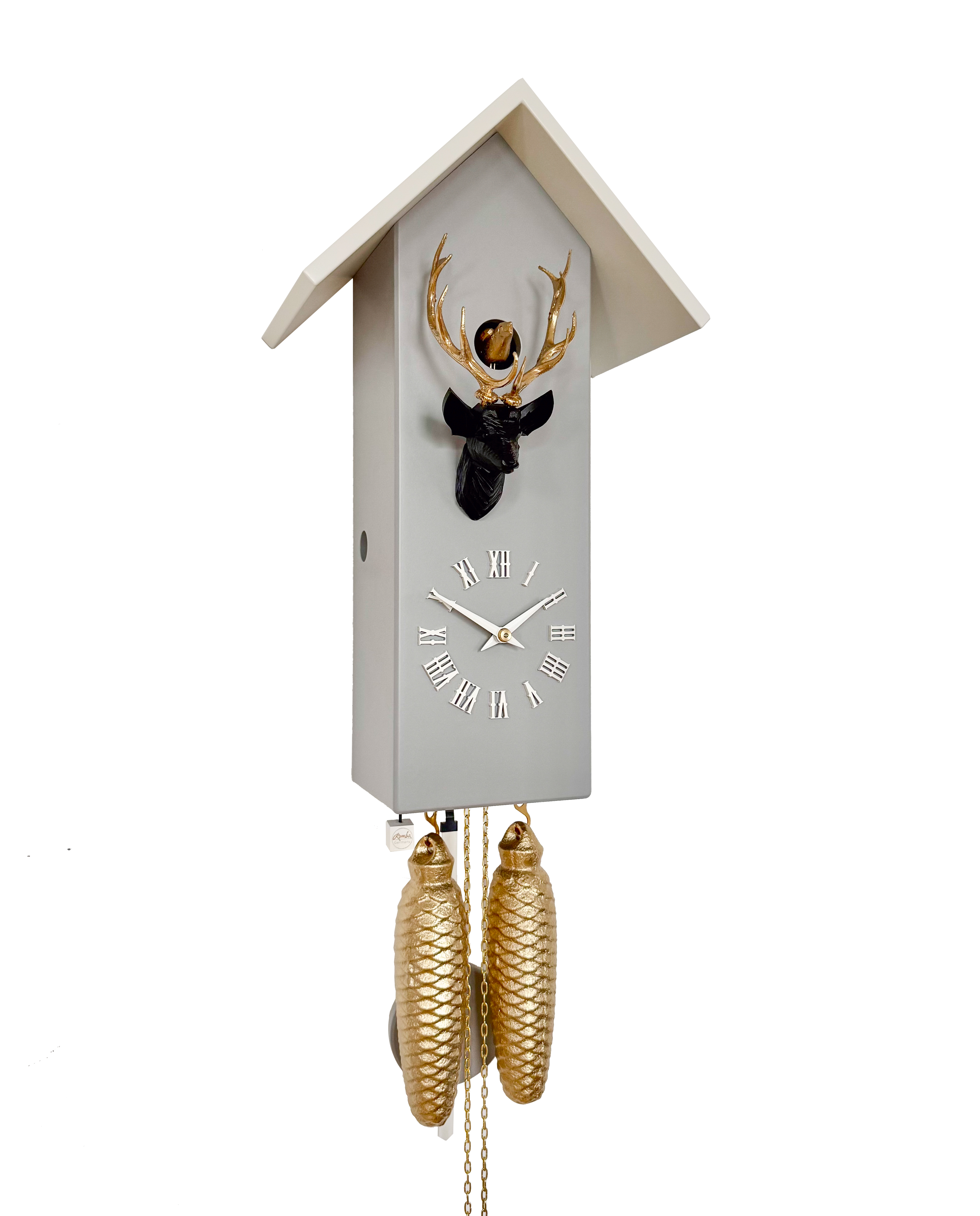 CLASSIC - Design Kuckucksuhr (grau/gold/weiß) mit Ziffern Rombach & Haas