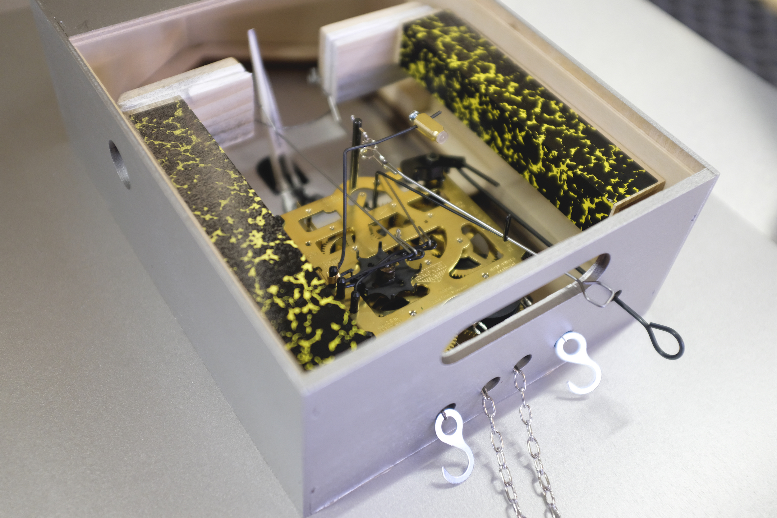 Bilderuhr / Wandbild-Kuckucksuhr mit mechanischem Werk (gold/blau)