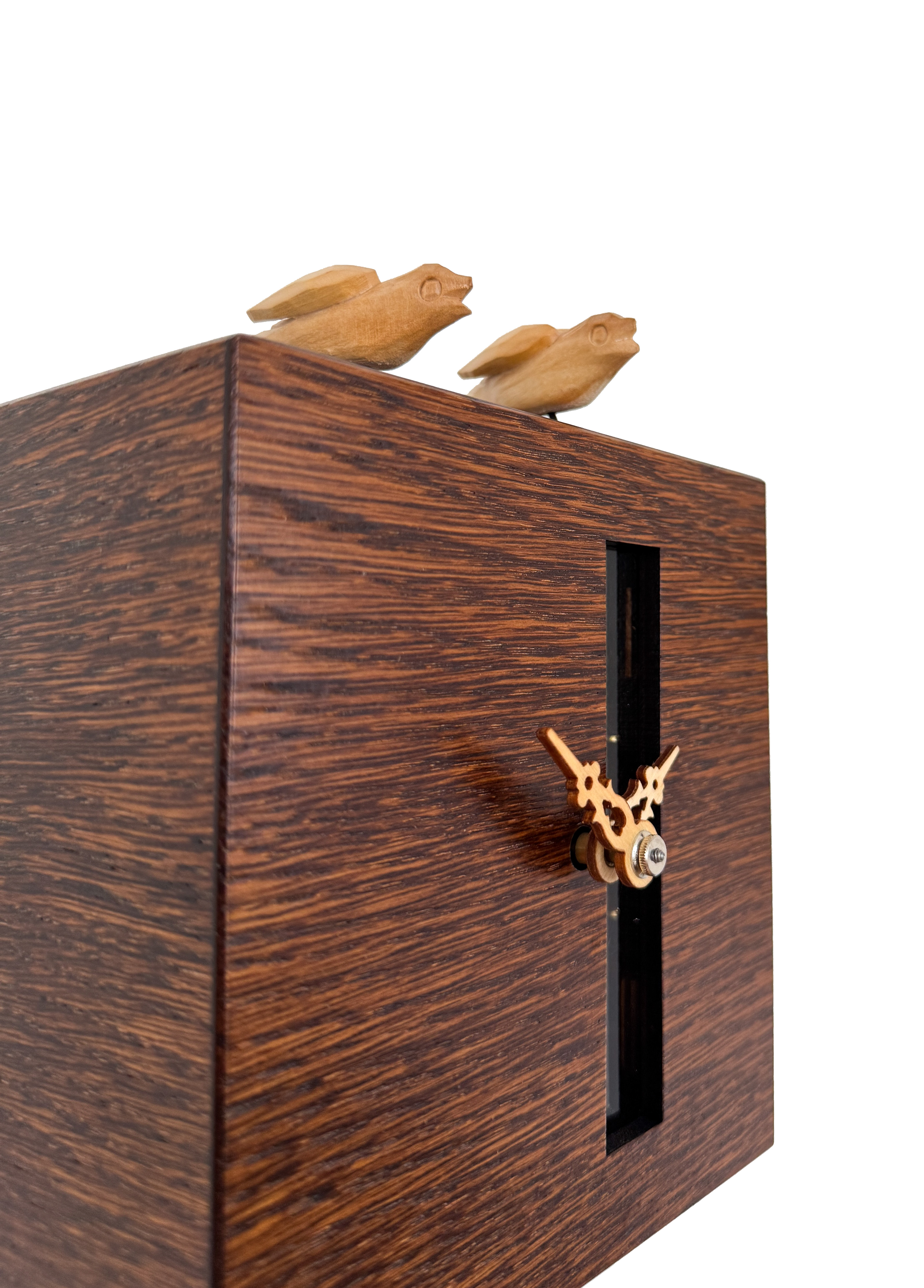 DUETT - Design Kuckucksuhr (braun / Einblick in die Mechanik) Rombach & Haas