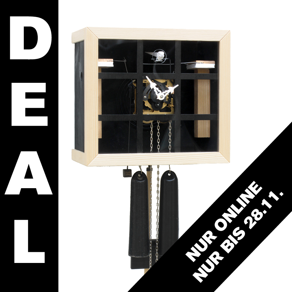 EINBLICK - Design Kuckucksuhr (schwarz / Sicht in die Mechanik) Rombach & Haas