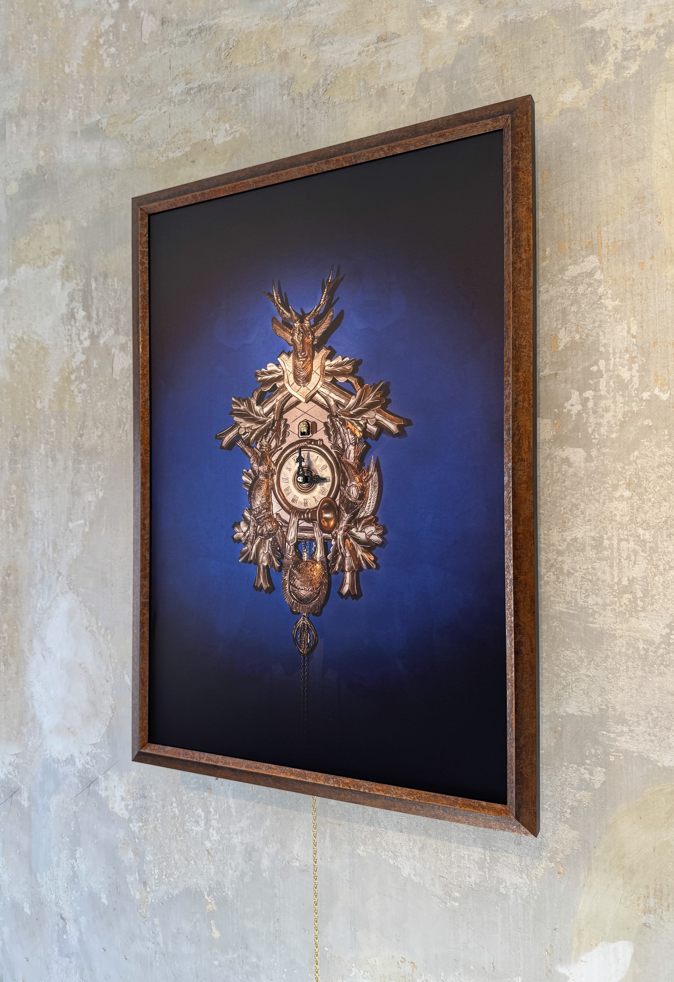 HIGHLIGHT mit Rahmen - Design Kuckucksuhr (Wandbild-Uhr gold/blau) Rombach & Haas 