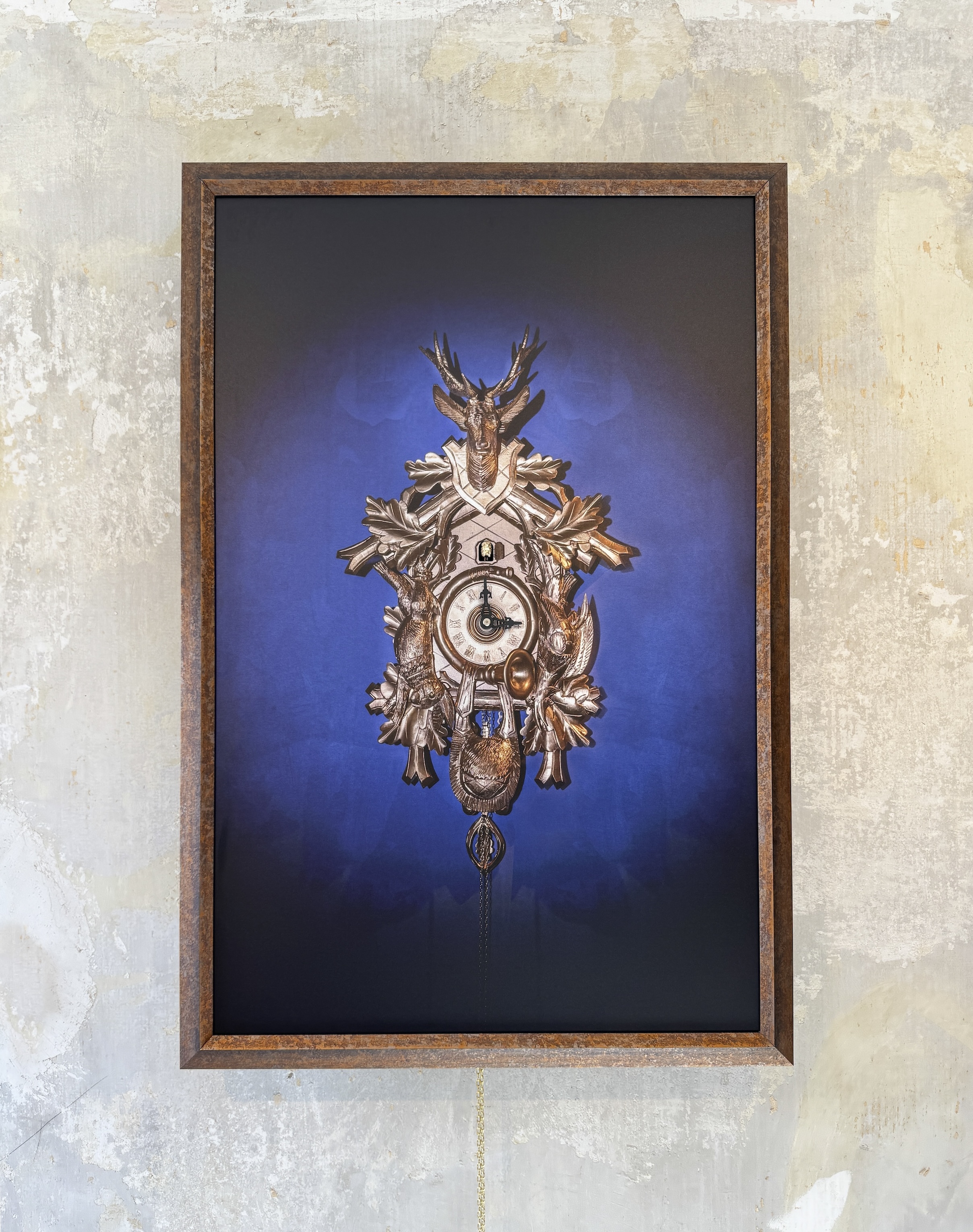 HIGHLIGHT mit Rahmen - Design Kuckucksuhr (Wandbild-Uhr gold/blau) Rombach & Haas 