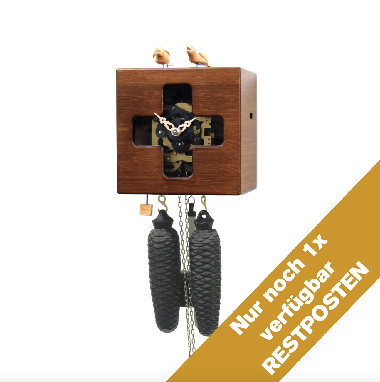 DUETT - Design Kuckucksuhr (braun / Einblick in die Mechanik) Rombach & Haas