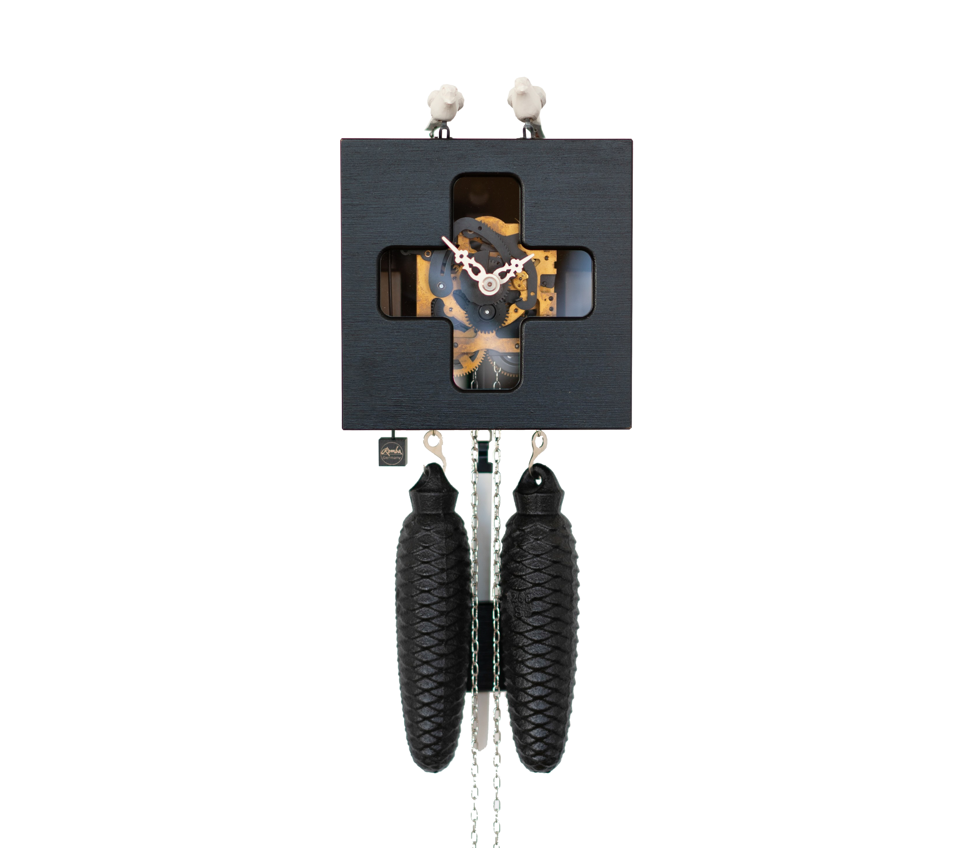 DUETT - Design Kuckucksuhr (schwarz / Einblick in die Mechanik) Rombach & Haas